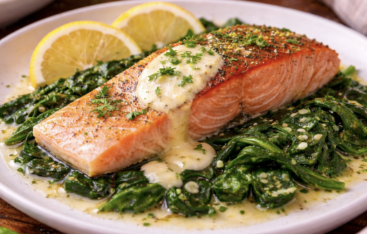 Lachsfilet mit Spinat und Zitronensauce_7