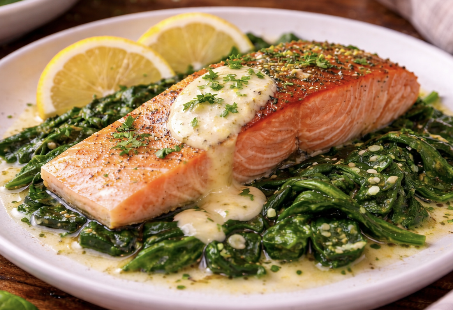 Lachsfilet mit Spinat und Zitronensauce_7