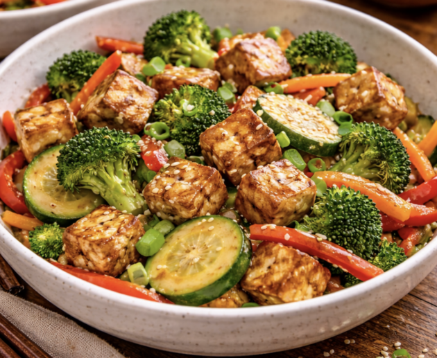 Gebratener Tofu mit Gemüse aus der Pfanne_7