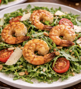 Gegrillte Garnelen auf Rucola