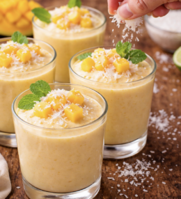 Mango-Mousse mit Kokosflocken