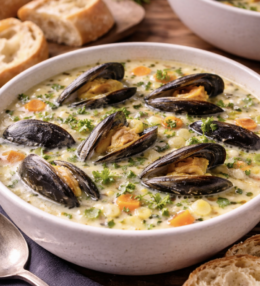 Muschelsuppe mit Weißwein