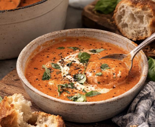 Paprika-Tomaten-Suppe mit Basilikum_9