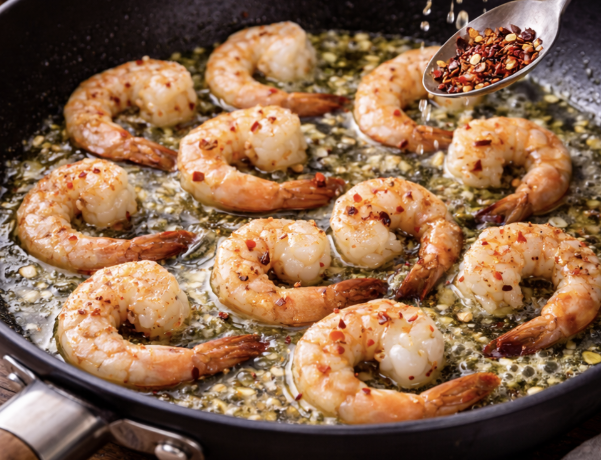 Knoblauchbuttergarnelen mit Chiliflocken in Minilöffeln_4