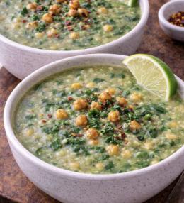 Spinat-Kichererbsen-Suppe mit Knoblauch