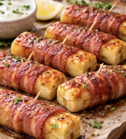 Mit Speck umwickelte Halloumi-Sticks
