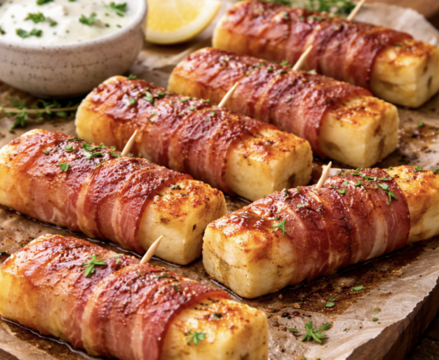 Mit Speck umwickelte Halloumi-Sticks_6