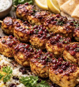 Persische Safran-Hähnchenspieße mit Berberitzen-Glasur