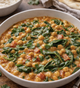 Kokos-Curry mit Kichererbsen und Spinat