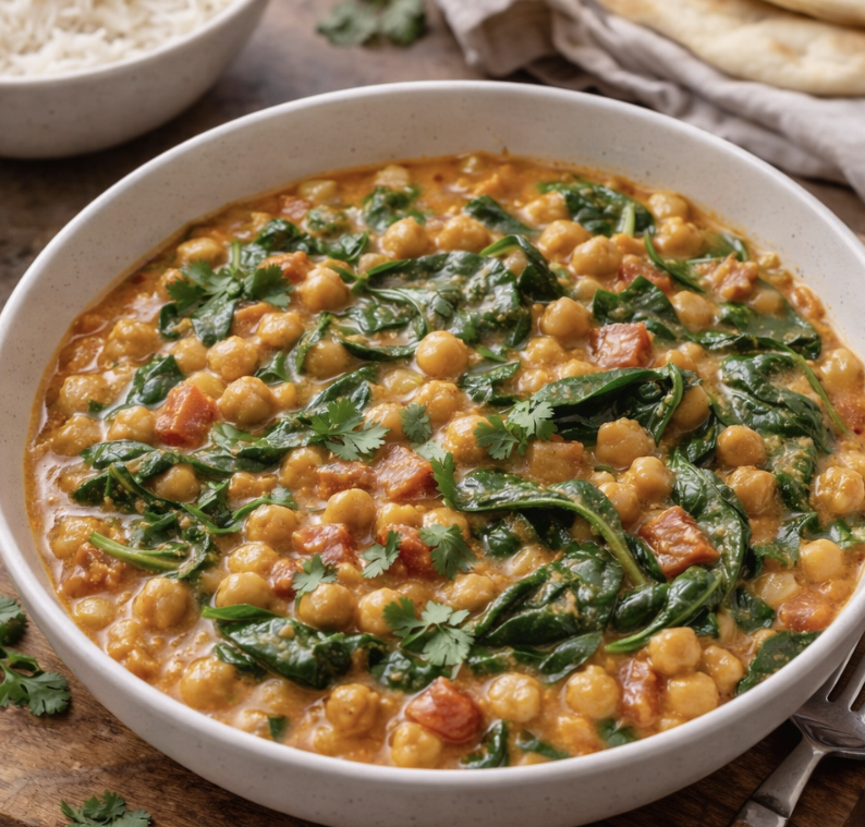 Kokos-Curry mit Kichererbsen und Spinat_8