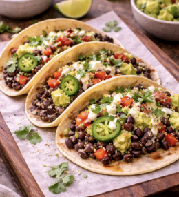 Tacos mit schwarzen Bohnen und Avocado