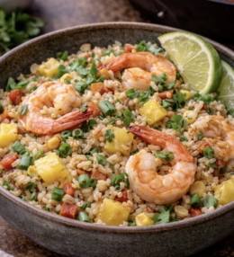 Gebratener Reis mit Ananas und Garnelen