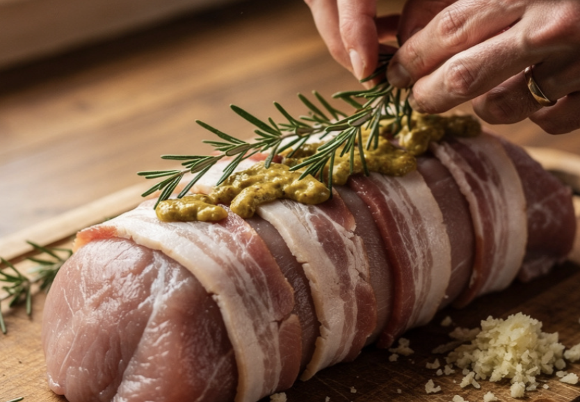Schweinefilet mit Speck und Rosenkohl_1
