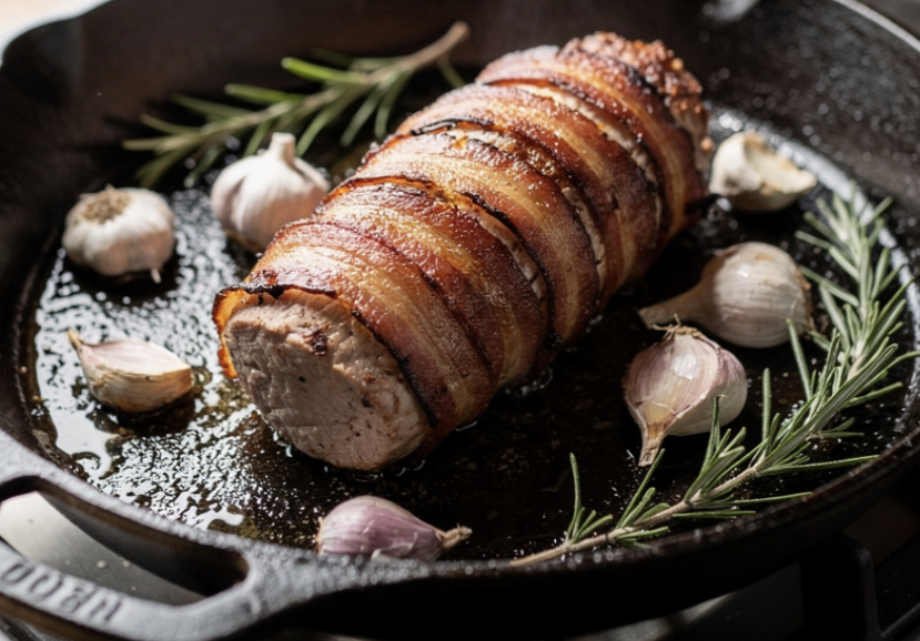 Schweinefilet mit Speck und Rosenkohl_3