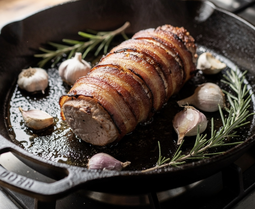Schweinefilet mit Speck und Rosenkohl_3