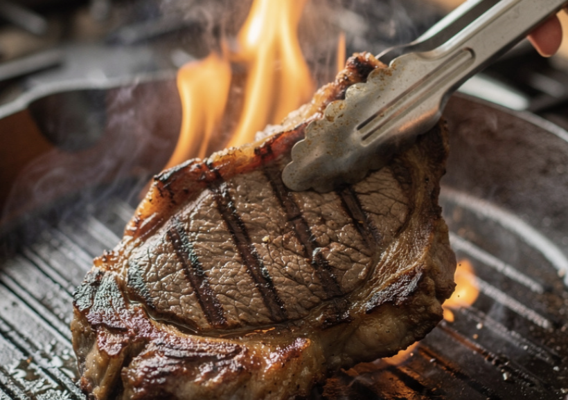 Gegrilltes Steak mit Knoblauchbutter und grünem Spargel_4