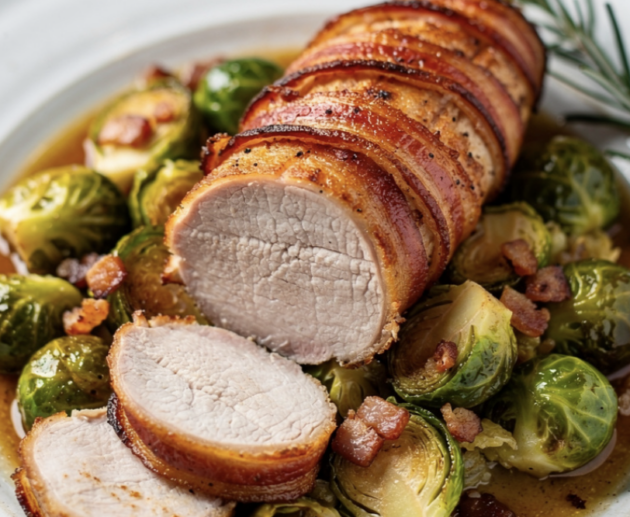 Schweinefilet mit Speck und Rosenkohl_5